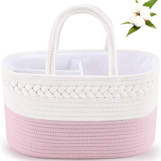 ABenkle Baby Diaper Caddy, Nursery Storage Bin and Car Organizer for Diapers Wipes, Cotton Rope Basket Changing Table Caddy