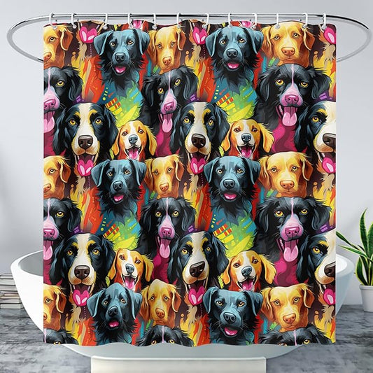 AILONEN Cartoon Dog Shower Curtain Set, Lovely Colourful Puppy Shower Curtain for Bathroom,Rainbow Gradient Puppy Waterproof Fabric Bath Curtain with Hooks,60" Wx72 H