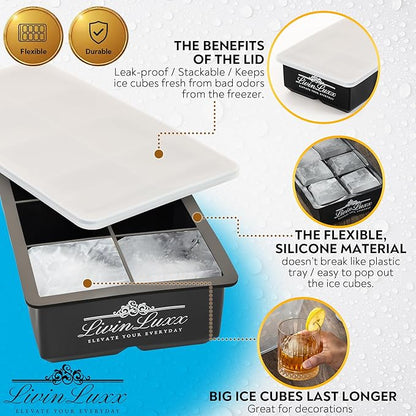 Acrylic Ice Bucket for Parties with Silicone Ice Cube Tray - Clear Champagne Bucket 5.5 Liter - Beverage Tub with Big Square Ice Cubes for Cold Drinks - Holds 3-5 Wine or Champagne bottles