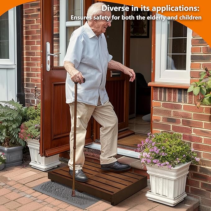 Outdoor Steps 3.5'' Height, Indoor Wooden Step Stool with Non Slip Pads, Step for Outside, Safety Stepping Stool for Hanicap, Kids, Bathroom, Kitchen, Bed (Walnut Color)