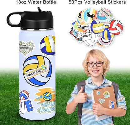 Volleyball Gifts,Volleyball Water Bottle and 50PCS Stickers Accessories Stuff for Teen Girls Player Lovers(18OZ)