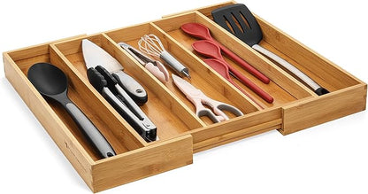 Purawood 2 PACK Large Premium Bamboo Silverware Organizer - Expandable Kitchen Drawer & Utensil Organizer, 17.5" x 19.75" Cutlery Tray with Drawer Dividers for Kitchen Flatware…