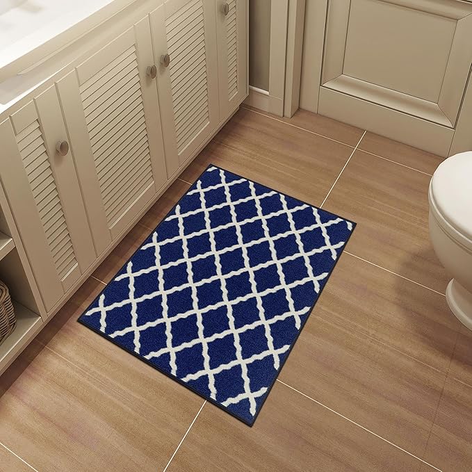 Machine Washable Moroccan Trellis Design Non-Slip Rubberback 2x3 Traditional Indoor Area Rug for Living Room, Bedroom, Kitchen, Entryway, 2'3" x 3', Navy