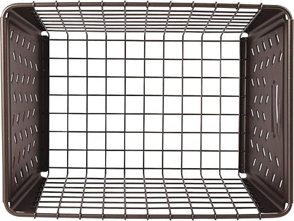 Tovolo Macklin, Stamped Steel & Wire Basket for Closet & Cubby Storage Vintage-Inspired Design with Customizable Label Plate, Medium, Bronze