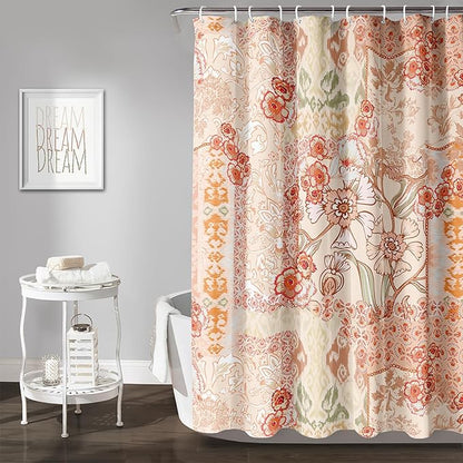 AILONEN Luxuriant Flowers Shower Curtain,European Vintage Flower Theme Waterproof Shower Curtain for Girls Kids Teens, 72" W*72" H Orange Textures Bathroom Decor