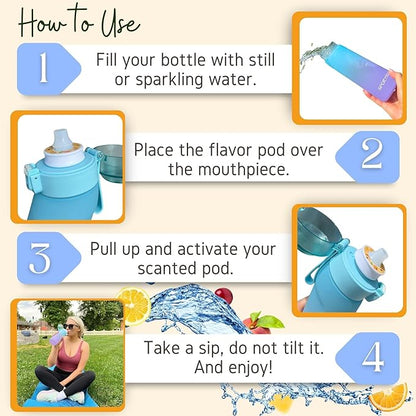 Air Water Bottle 650ml – Water Bottle With 5 Scented Pods, 0% Sugar BPA Free Cup with Bottle & Straw Brushes | Suitable for Outdoor | Sports | Gift Idea (New Gradient Blue/Purple + 5 Pods)