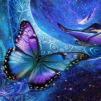 AILONEN Butterfly Shower Curtain, Mystic Moon Cloth Bath Curtain Set for Teen Adults Bathroom,Beautiful Purple Butterfly Starry Night Shower Curtain Liner,72" W*78" H