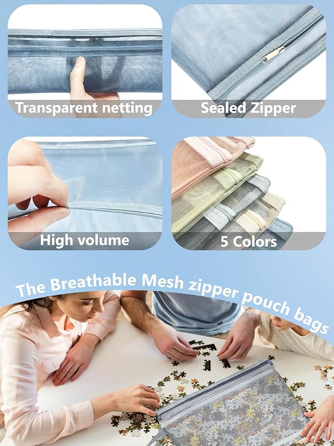 A4A5-1Layers 10 Pack Colored Mesh Zipper Pouch Bags, Double-Layer Nylon Puzzle Building Block Sets Toy Storage & Organization, Breathable See Through Zipper Pouch