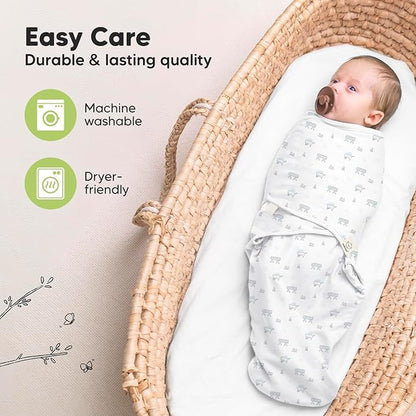 3-Pack Organic Baby Swaddle Sleep Sacks - Newborn Swaddle Sack, Ergonomic Baby Swaddles 0-3 Months, Swaddles for Newborns, Baby Sleep Sack, Baby Swaddle Blanket Wrap, Baby Essentials (Excavation)