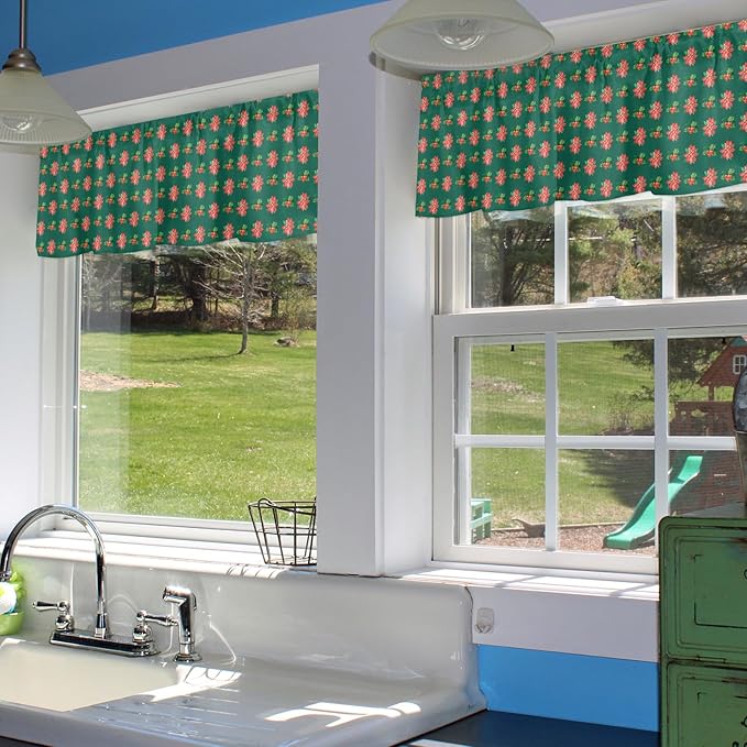 Holy Berries Christmas Window Valance for Kitchen Living Room, Red Floral Window Curtain for Bedroom Bathroom, Winter Windows Valance Rod Pocket Window Treatment, Christmas Decors, 54" W x 18" L