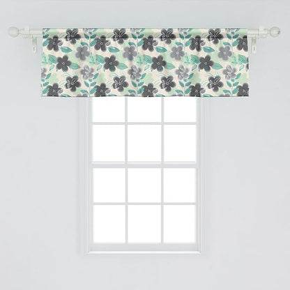 Ambesonne Floral Window Valance, Abstract Nostalgia Pattern with Retro Blooms and Leaves Romantic, Curtain Valance for Kitchen Bedroom Decor with Rod Pocket, 42" x 18", Charcoal Grey Mint Green