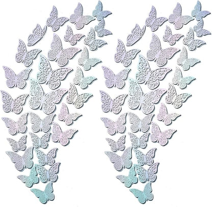 72Pcs 3D Butterfly Wall Decor 3 Sizes 3 Styles, Removable Butterfly Stickers Wall Decals, Butterfly Decorations Party Birthday Cake Decoration for Kids Nursery Wedding Bedroom Room(Colour)