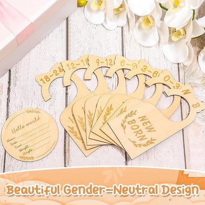 8Pcs Wooden Baby Closet Dividers for Baby Clothes Organizer, and 30Pcs Baby Hangers, Baby Closet Organizer Baby Clothes Dividers for New Mom Dad Parents, 0-24 Months