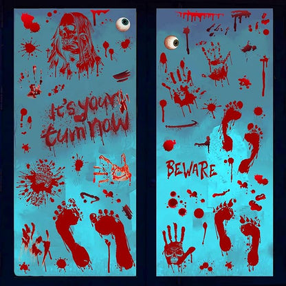 Halloween Decorations Halloween Window Clings Bloody Handprint Footprint Decals Horror Stickers for Glass Window Wall Art 9 Sheets
