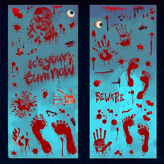 Halloween Decorations Halloween Window Clings Bloody Handprint Footprint Decals Horror Stickers for Glass Window Wall Art 9 Sheets