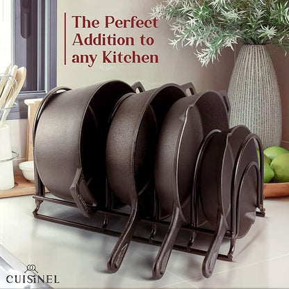 Cuisinel Pots and Pans Organizer Rack - 60 to 100-LBS Capacity Extremely Heavy Duty - 8mm Thick - Made in India - Matte-Black 15.9"-Tall 5-Tier Space Saving Kitchen Cookware Storage