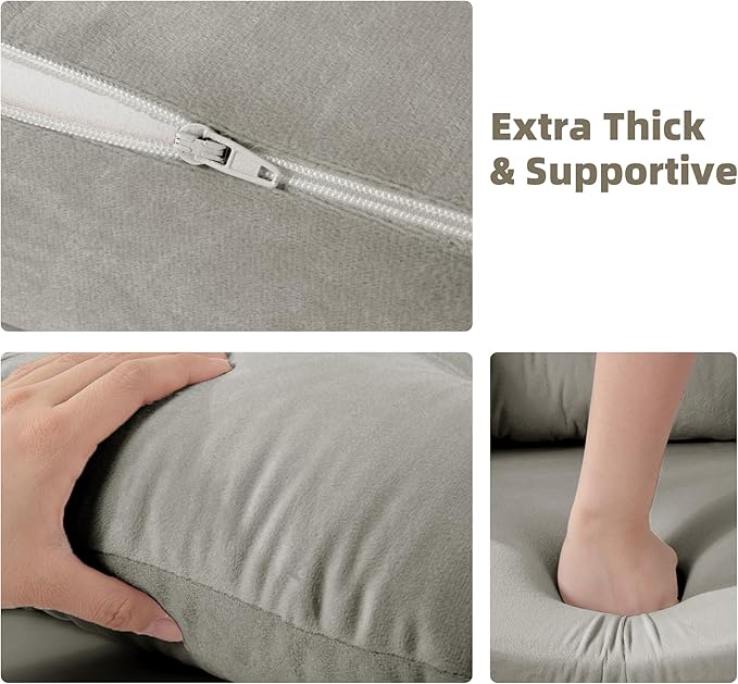 5 PCS Velvet Glider Rocker Replacement Cushions with Side Storage Pocket, Thickened & Supportive Cushions Set for Indoor Nursery Rocking Chair, Khaki