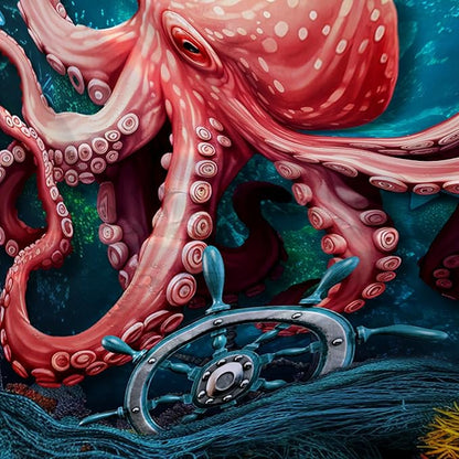 AILONEN Cartoon Red Octopus Shower Curtain for Bathroom,Octopus Tentacles Bath Curtain for Kids,Boys,Girls,Anchor Ocean Animal Theme Waterproof Fabric Shower Curtain Set with Hooks,72" W*84" H