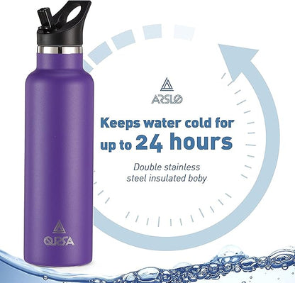 Stainless Steel Double Wall Water Bottles 32oz, Vacuum Insulated Bottle With Straw Lid, Insulated Water Bottle Keeps Water Cold for 24 Hours, Hot for 12 Hours, Hiking, Sports