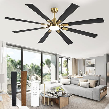 72 inch Black and Gold Ceiling Fans with Lights and Remote, Indoor/Outdoor Ceiling Fan for Patio Living Room, 6 Speed Reversible Quiet DC Motor, 3 CCT, Dual Finish Blades
