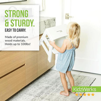 Kids Step Stool for Toddlers Bathroom Kitchen Potty Wooden Children’s Stepping Standing 2-Step Ladder, White