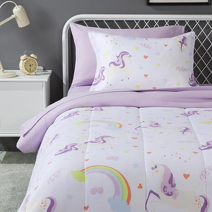 Amazon Basics Microfiber Kid's Bed-in-a-Bag 5 Piece Bedding Set, Twin, Unicorn Print