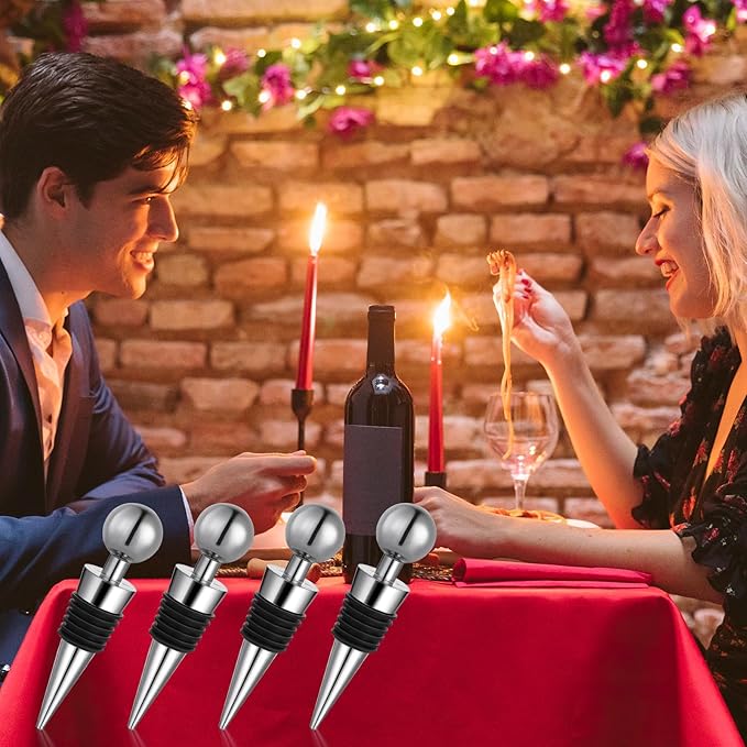 4 Pcs Wine Bottle Corks Wine Bottle Stoppers for Beverage, Reusable Silicone Vacuum Wine Bottle Corks Stopper for Glass Bottles Party Wedding Bar Wine Stopper (Silver)