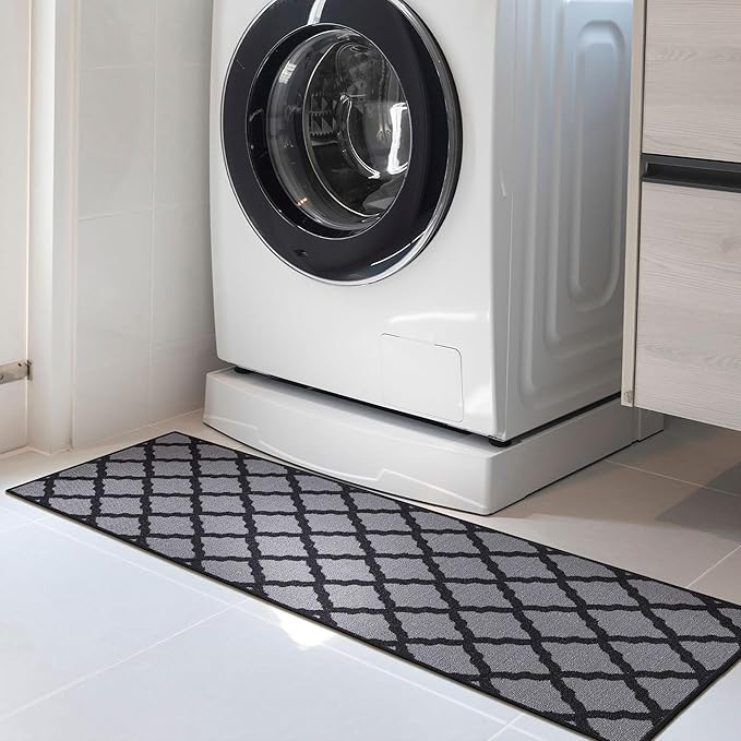 Machine Washable Moroccan Trellis Design Non-Slip Rubberback 2x6 Traditional Indoor Runner Rug for Hallway, Kitchen, Bedroom, 2'2" x 6', Dark Gray