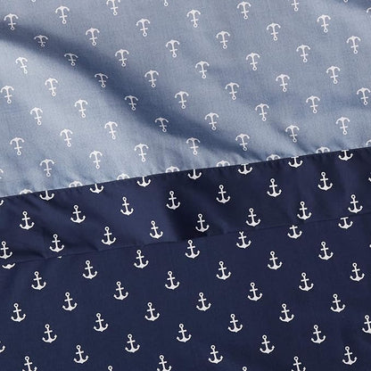 Amazon Basics Kid's Soft Easy-Wash Lightweight Microfiber 3-Piece Sheet Set, Toddler, Navy, White Anchors