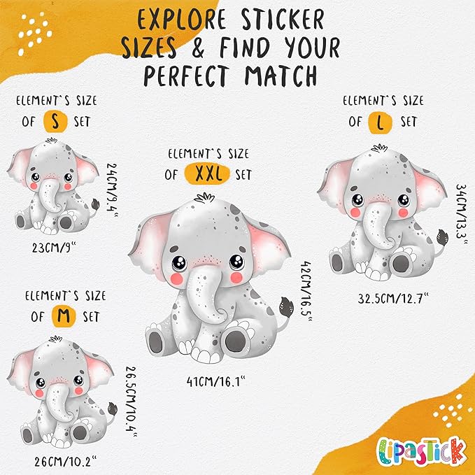 Large Jungle Animal Wall Decals for Kids by Lipastick - 143 pcs Animal Wall Stickers for Kids Baby Girl Boy Room - Creative Nursery Vinyl Wall Decal - Elephant Giraffe Crocodile Parrot Koala L Size