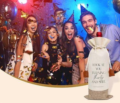 30th Birthday Wine Bag, Cotton Linen Wine Gift Bag With Drawstring, Wine Champagne Bottle Gift Bag, Thirty Years Old Birthday Gifts Wine Bag for Woman Man, 30th Birthday Party Favors-13