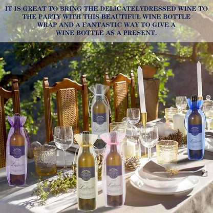 60 Pcs Sheer Organza Wine Bags 14.6 x 5.5 Wine Gift Pouches Sheer Mesh Wine Gift Pouches Reusable Bottle Wrap Bottle Covers Drawstring Gift Wrap Bags Dresses for Wedding Christmas Baby Shower