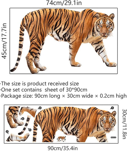 Lifelike Tiger Wall Decal 3D Animals Wall Sticker Safari Wall Decor for Nursery Kid'sroom School Classroom Livingroom Bedroom Bathroom Decoration (Lifelike Tiger 9)