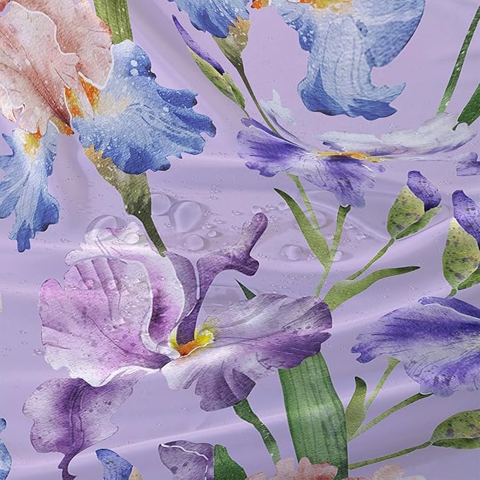 AILONEN Floral Shower Curtain, Pretty Purple Iris Pattern Shower Curtain Set for Girls Boys Teens Kids,Fantasy Vintage Flower Fabric Shower Curtains for Bathroom,36" W*72" H