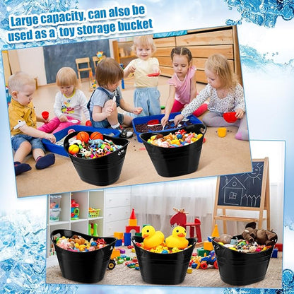 6 Pieces Ice Buckets Bulk, Plastic Ice Buckets with Handles, Oval Storage Tub, Large Capacity Ice Drink Bucket for Party Bar Wine Beer Champagne Beverage Bottle Cooler (Black,18 Liter)