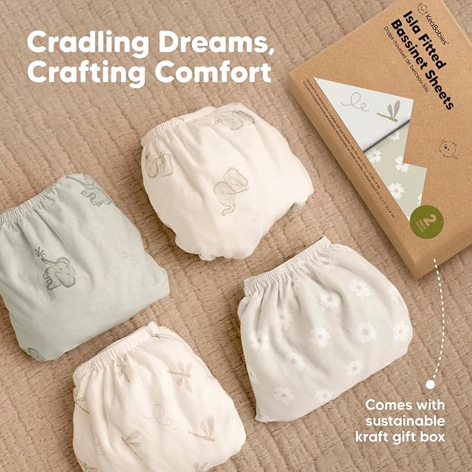 2-Pack Baby Bassinet Sheets Girl, Boy - Viscose Derived from Bamboo Fitted Bassinet Sheets Compatible with Halo Bassinest Swivel Sleeper, Baby Delight, Graco Bedside Bassinet Mattress Sheet (Meadow)