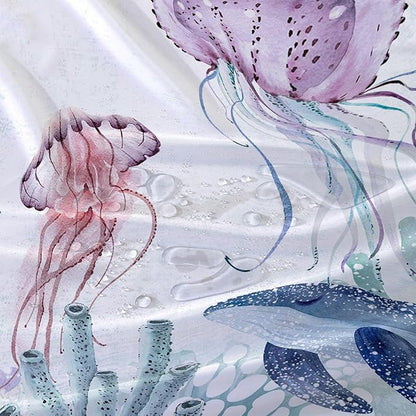 AILONEN Cartoon Jellyfish Shower Curtain for Bathroom Teal Blue Ocean Beach Coastal Bath Curtain Decor 60" W*72" H Polyester Fabric Waterproof Bathroom Curtain with 12 Hooks