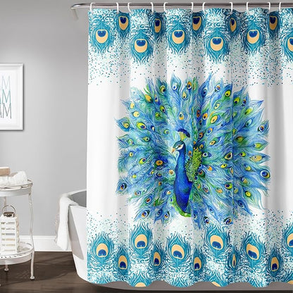 AILONEN Peacock Shower Curtain for Girls,Beautiful Green Peacock Bath Curtain for Kids Women,Peacock Feather Print Waterproof Shower Curtain for Bathroom Decor with 12 Plastic Hooks, 60" W*72" H