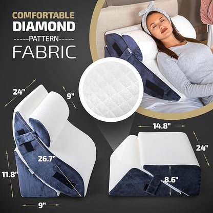 5pcs Orthopedic Bed Wedge Pillow Set w/Leg Elevation Pillow - Perfect Adjustable Memory Foam Pillows for After Surgery Recovery, Back Support, Pain Relief, Acid Reflux, Sleeping & GERD
