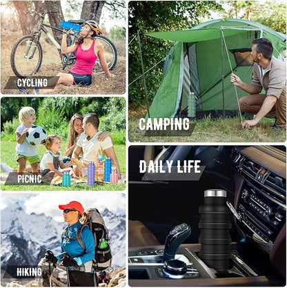 Lallisa 8 Pcs Collapsible Water Bottle Reusable Silicone Foldable Water Bottles 17 oz Portable Lightweight Sports Water Bottle with Carabiner for Gym Hiking Camping Travel (Fresh Colors)