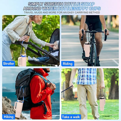 2PC Water Bottle Handle Strap,Silicone Water Bottle Sling Compatible with Stanley Water Cup Accessories Water Bottle Holder with Strap Fits Most 8-40oz Water Bottles (Black+3)