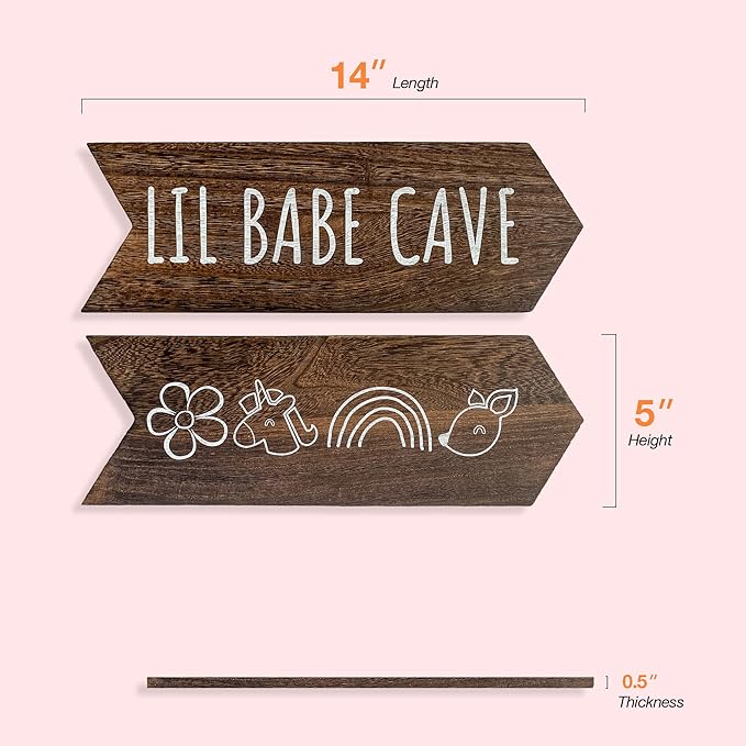 Lil Babe Cave Wall Sign - Little Babe Cave Decor for Playroom, Baby Girl Room Decor, Woodland Nursery Decor for Girls, Baby Girl Nursery Wall Decor, Toddler Girl Bedroom Decor, 14 * 10 inch
