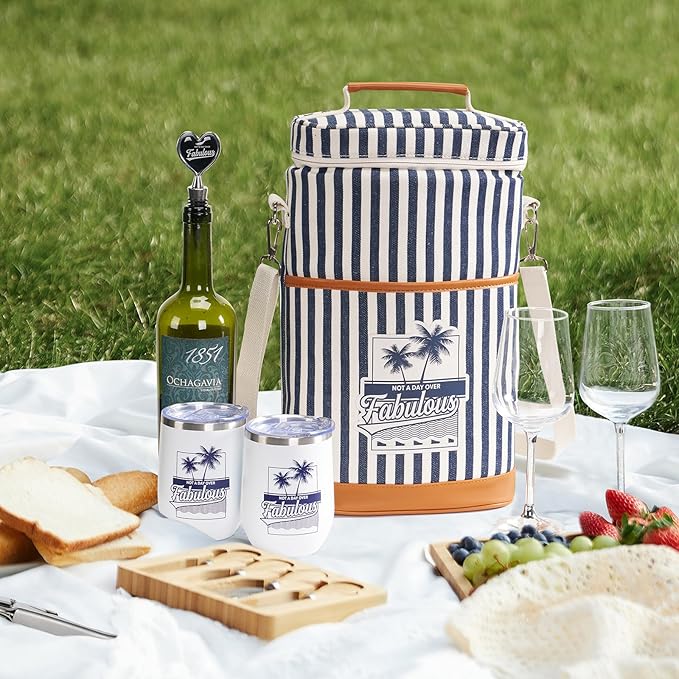 AW BRIDAL Personalized Gifts for Women Funny Birthday Gifts for Sister Mother's Day Gifts - Not A Day Over Fabulous Wine Cooler Bag with Tumblers