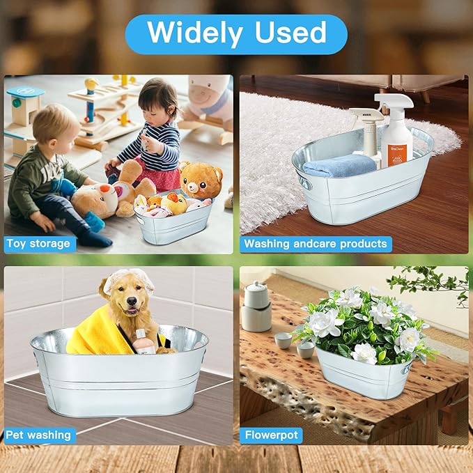 4PCS 3 Gallon Galvanized Tub, Beverage Tub, Ice Buckets for Parties With Carry Handles, Drink Buckets for Parties, Beverage Tubs for Parties, Mimosa Bar Supplies