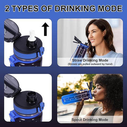 32 oz Water Bottle with Detachable Straw, Clear Motivational Water Bottles with Time to Drink, Tritan & BPA Free Sports Water Jug with Time Marker, Upgraded handle design