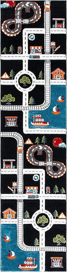 SAFAVIEH Carousel Kids Collection Runner Rug - 2' x 8', Black & Ivory, Non-Shedding & Easy Care, Ideal for High Traffic Areas for Boys & Girls in Playroom, Nursery, Bedroom (CRK192Z)