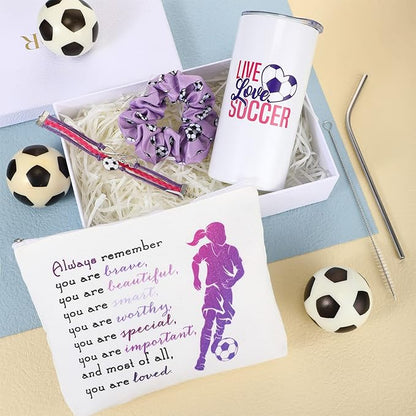 4 Pieces Sports Gifts Set - Hair Scrunchies, Elastic Hair Bands, Ball Charm Bracelet, Zipper Pouch, and Tumbler for Women