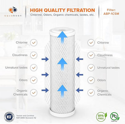 Aquaboon 5 Micron Water Filter 10 x 2.5 - Premium Carbon Block Water Filter - Carbon Water Filter Cartridges - Whole House Water Filter Cartridge Replacement Compatible with FXWTC, WFPFC8002, 25 Pack