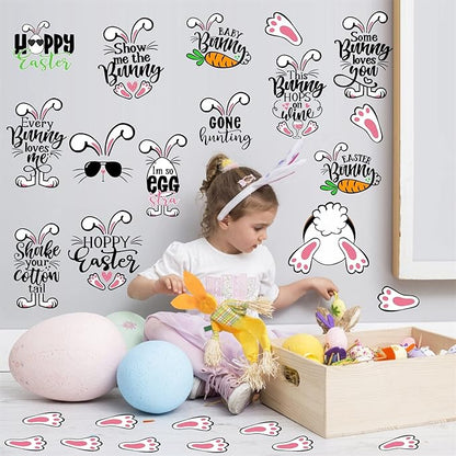 Easter Wall Stickers Easter Bunny Paw Print Stickers Funny Bunny Footprint Stickers Peel and Stick Wall Art Decals Kid Baby Room Easter Decorations Easter Quote Wall Decals for Fridge Window Cling