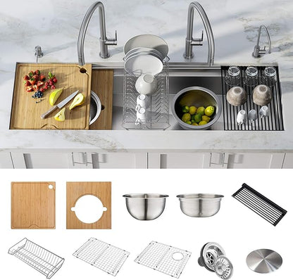 Kraus KWU210-57 Kore 2-Tier Workstation Undermount 16 Gauge Stainless Steel Single Bowl Kitchen Sink with 10 Piece Chef’s Kit of Accessories, 57 inch